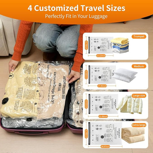 33 Pack Travel Vacuum Storage Bags With Electric Pump (8 small, 8 medium, 8 large, 8 extra large) For Clothing Suitcases And Backpacks, Saving Space For Clothes And Clothing Travel