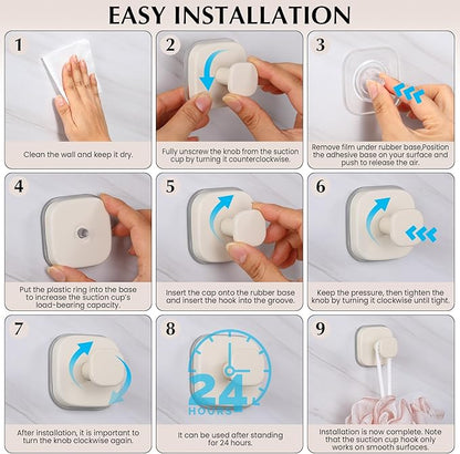 warlve Suction Cup Hooks for Shower - Reusable No-Drill Mounting - Hooks for Towels, Robes & Loofah on Metal, Glass, Mirrors, Tile & Smooth Non-Porous Surfaces (2, Milk White)