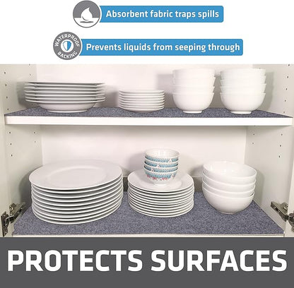 Drymate Premium Luxury Shelf & Drawer Liner, Thick Cushioned Fabric, Non-Adhesive, Absorbent, Waterproof, Slip-Resistant, Liners for Kitchen Cabinets, Cupboards (USA Made)(12”x59”)(2-Pack)(Light Grey)