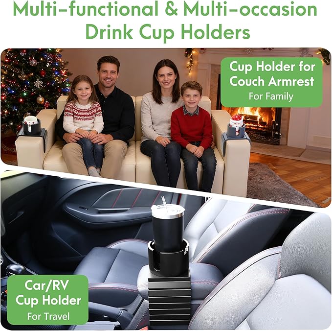 SINWANT Couch Cup Holder, 2 in 1 Bamboo Couch Drink Holder & Phone Stand,Foldable Anti-Slip Sofa Mug Holder for Coffee Mug,Bottles,Cans etc. on 5 Inch Square Soft Sofa RV Armrest