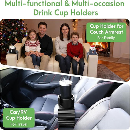 SINWANT Couch Cup Holder, 2 in 1 Bamboo Couch Drink Holder & Phone Stand,Foldable Anti-Slip Sofa Mug Holder for Coffee Mug,Bottles,Cans etc. on 5 Inch Square Soft Sofa RV Armrest