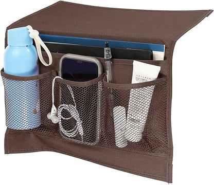 PATIKIL Bedside Caddy, Bedside Organizer with 5 Pockets, Brown, Canvas, Minimalist Style