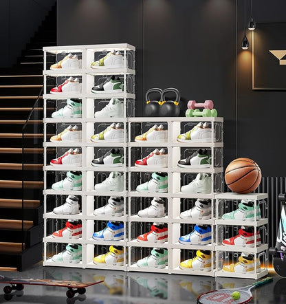 CIMLORD 9-Tier 18-Pairs Foldable Shoe Rack with Magnetic Doors,4-Sided Clear Design,Taller Storage for High Shoes & Sneakers,Stackable Shoe Storage Cabinet Space-Saving Organizer for Closet,Cloakroom