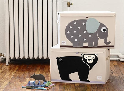 3 Sprouts Large Toy Chest for Kids with Lid and Handles - Collapsible Toy Storage Bin/Trunk/Box/Basket Organizer for Boys & Girls Playroom, Nursery, Bear