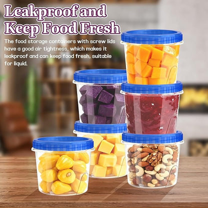 ISUSSER 12 Pack Freezer Containers with Screw On Lids, 24 Oz Stackable Reusable Plastic Storage Container, Airtight Plastic Food Storage Containers with Twist Top Lids for Food Soup Jello Sauce