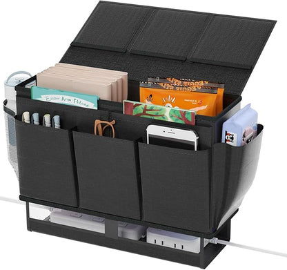 Frjjthchy Bedside Caddy, Bed Organizer with 11 Pockets and Power Strip Holder,Versatile Bedside Storage Caddy for Home,Dorm,Bunk,Hospital,Crib Bed (Black)