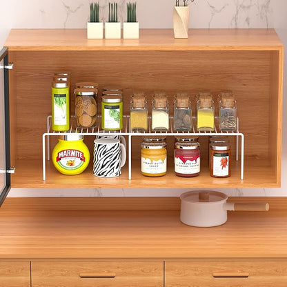 Kitchen Cabinet Expandable Shelf Organizers Set of 4, Adjustable Metal Wire Pantry Storage Shelves, Plate Dish Organizer Rack for Cabinets, Cupboard, Counter, Freezer, Countertop, White