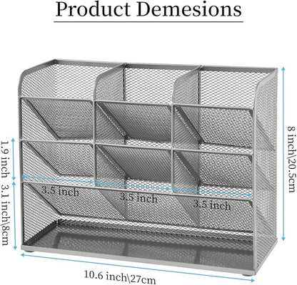 Marbrasse Mesh Desk Organizer, Multi-Functional Pen Holder, Desktop Stationary Organizer, Storage Rack for School, Home, Office, Art Supplies (Mesh Pen Holder-Silver)