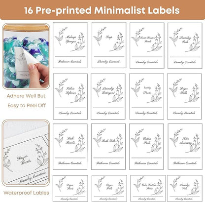 3 Pack Laundry Powder Container & Dryer Sheet Holder, Large Plastic Laundry Room Organization and Storage Jars with Lids, Labels & Scoops for Powder, Detergent, Scent Booster