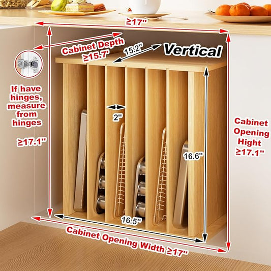 Sawjut 7 Tier Wooden Cookie Sheet Organizer for Cabinet Pot, Pans, Baking Tray Organizer for Kitchen Documents Storage(16.6" W x 16.5" H x 15.2" D)