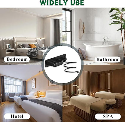 OlBuWa Hair Dryer Rack Wall Mounted Stainless Steel Shelf Storage For Bathroom Walls (Black)