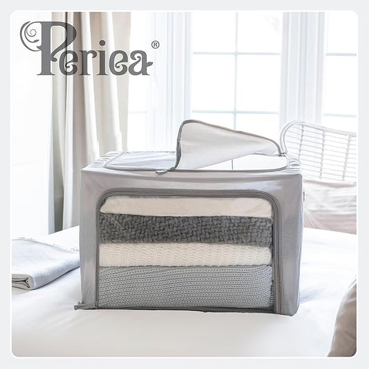 Periea Oxford Cloth Steel Frame Storage Boxes - Under-Bed or in Closet - Pack of 2 Small Organizers (Camel)