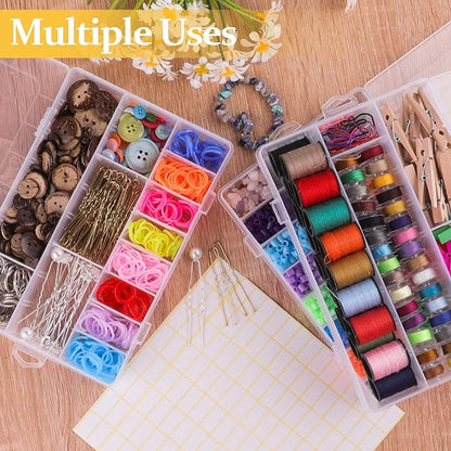 3 Pack 24 Grids Clear Plastic Storage Container With Adjustable Divider, Craft and Bead Organizer Box for DIY Jewelry Tackles With 2 Sheets Label Stickers