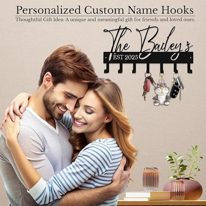 Personalized Metal Key Rack Hooks, Key Holder Wall Mounted Key Hooks, Name Theme Wall Decoration Hooks, Key Hanger Organizer for Living Room, Entryway, Bathroom, Office Decor(Above)