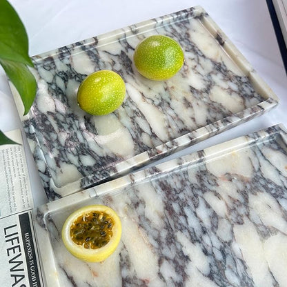 GHYFGD Real Natural Marble Tray Genuine Calcutta Viola Marble Stone Tray for Bathroom/Kitchen Counter (Calacatta Viola, 12" x 8")