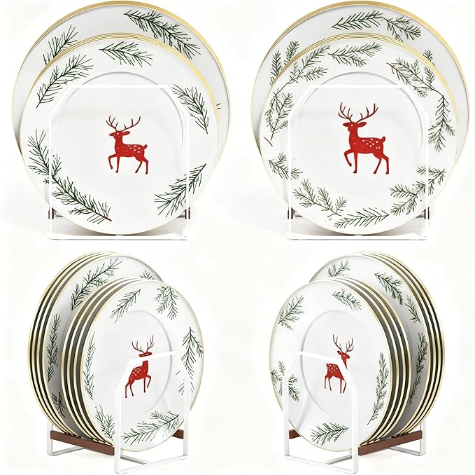 TIPSYTREE 4 Pack Plate Organizer for Cabinet, Arched Metal Dish Holder Rack, Plate Rack Organizer for Cupboard, Space Saver Dish Storage Rack, Holds 6–12 Inch Plates, 2 Large 2 Small, White