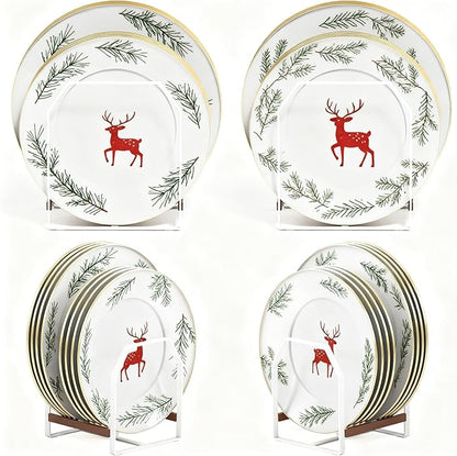 TIPSYTREE 4 Pack Plate Organizer for Cabinet, Arched Metal Dish Holder Rack, Plate Rack Organizer for Cupboard, Space Saver Dish Storage Rack, Holds 6–12 Inch Plates, 2 Large 2 Small, White