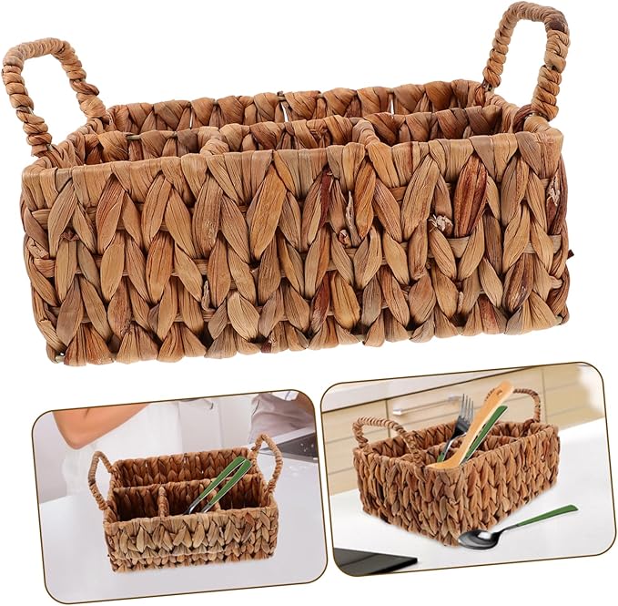 Rustic Woven Storage Basket Cutlery Storage Decor Fork Basket Desktop Cutlery Organizer