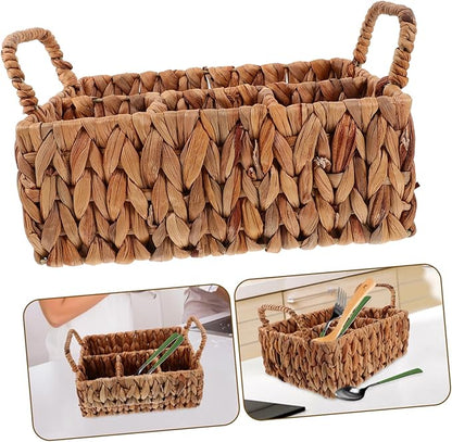 Rustic Woven Storage Basket Cutlery Storage Decor Fork Basket Desktop Cutlery Organizer