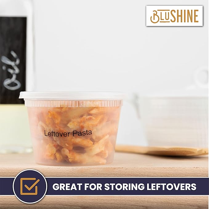 BluShine [36 Sets] 16 oz. Plastic Deli Food Storage Containers with Airtight Leak Proof Lids - Reusable -Microwave, Fridge, and Freezer Safe