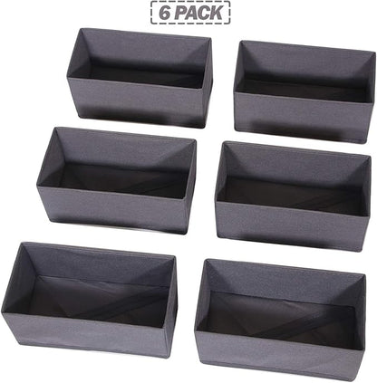 DIOMMELL 6 Pack Foldable Cloth Storage Box Closet Dresser Drawer Organizer Divider Fabric Baskets Bins Containers for Clothes Underwear Bras Socks Lingerie Clothing, Dark Grey 060