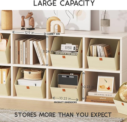 Fabric Closet Storage Cubes - 8 Pack Square Storage Bins with Dual Handles for Clothes, Towels, Toys, Cube Storage Organizers for Bedroom, Nursery, Shelves, Closet, Small Spaces, Light Beige