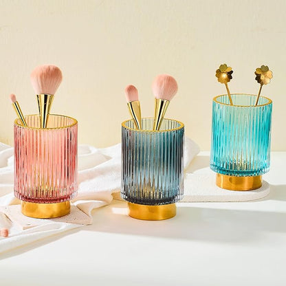 LEICURACE Makeup Brush Holder Organizer,Toothbrush Holders,Desk Pen Pencil Holder,Multifunctional Vintage Glass Brush Cup(A3-22-US)