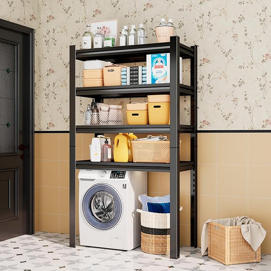 Over Washer and Dryer Shelves, 4 Tier Adjustable Metal Washing Machine Shelf, Sturdy and Spacious Laundry Room Organization and Storage Rack, 39.37''W*17.72''D*62.99''H, Black