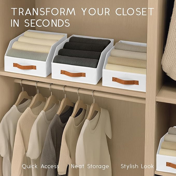 Fabric Storage Bins for Organizing - 8 Pack Large Trapezoid Collapsible Storage Bins with Front Handle, Closet Organizers and Storage for Bedroom, Home Shelves, Small Spaces, White