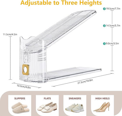 12-Pack Shoe Slots Organizer for Closet, Adjustable Shoe Stacker & Space Saver, Clear Double Deck Shoe Storage for Small Spaces, Transparent Gold