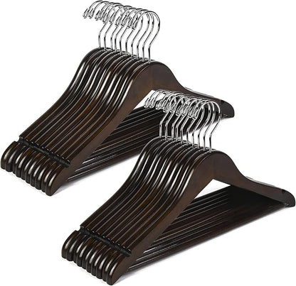 Amber Home 20 Pack 15" Walnut Wooden Clothes Hangers for Women, Teenagers - Solid Wood Dress Coat Hangers With Non-Slip Pants Bar