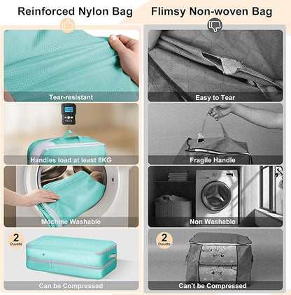 Easortm Comforter Storage Bag - Large Capacity Bedding Storage Bags Ultra Space Saving Self Compression Organizer, Washable Compression Bags for Storage Comforter Blanket Duvet Pillow, 2-Pack, Blue
