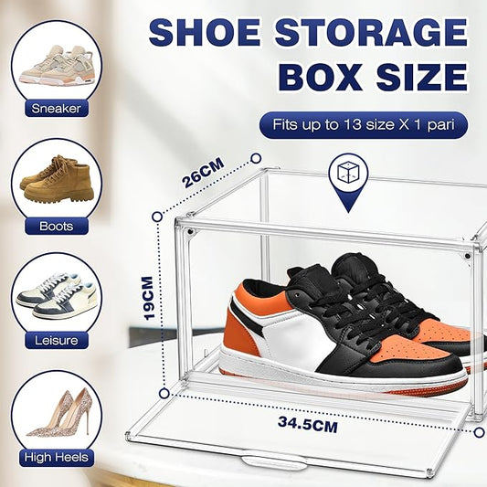 EZJOB 12 Pack Acrylic Clear Shoe Storage Boxes Size 12, Transparent Display Case for Sneaker Collections, Baseball Caps, Hat Organizer Dust-free Shoe Cubbies Stackable Sneaker Boxes