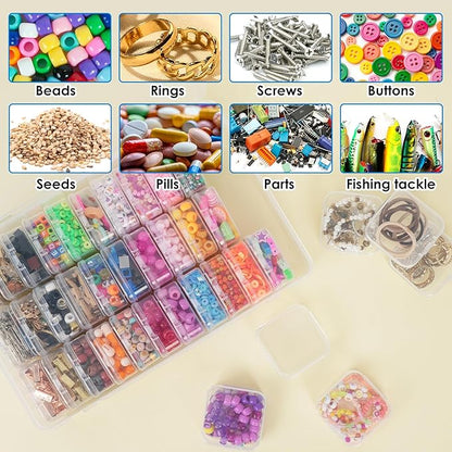 OUTUXED Bead Organizer Box, 36Pcs Small Clear Plastic Bead Storage, Mini Craft Storage Containers Boxes with Hinged Lid and Labels for Bracelets, Making DIY Jewelry Craft Nail, Screws, Seeds
