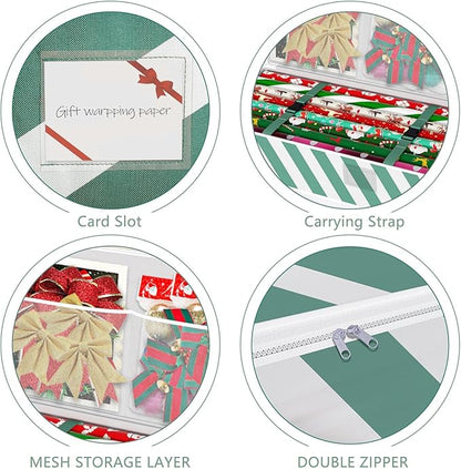 Safana 2 Pack Wrapping Paper Organizer Storage Bag, 42" Durable 600d Oxford Gift Wrapping Organizer Box Under Bed Storage Containers for Decorations Paper Rolls, Ribbons, Balls, Bows (Green Stripe)