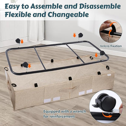 Supowin Under Bed Storage with Wheels, Rolling Underbed Storage Containers with Lids, Under Bed Shoe Storage Bins Organizer with Reinforced Metal Bottom Support and Three Handles
