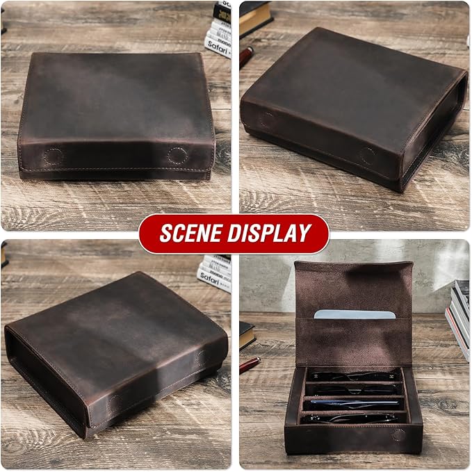 CataPurus Sunglasses Organizer Case for Man & Woman, Top Grain Leather & Handmade, Portable Travel Eyeglasses Storage Holder