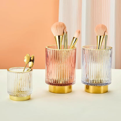 LEICURACE Makeup Brush Holder Organizer,Toothbrush Holders,Desk Pen Pencil Holder,Multifunctional Vintage Glass Brush Cup（S/White/A3-14-US）