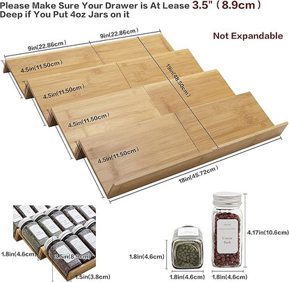 Angimio Bamboo Spice Rack Drawer Organizer - 8 Pieces Set- 9" Wide Per Piece - Combine Pieces Into 18" Wide Rack (9" or 18")