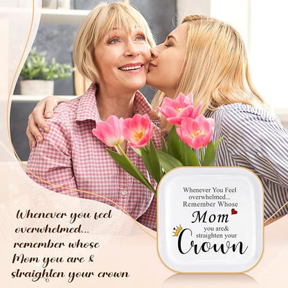 PUDDING CABIN Galentines Gifts for Mom Ring Dish Jewelry Tray - Whenever You Feel Overwhelmed, Remember Whose Mom You are & Straighten Your Crown - Mom Birthday Gifts for Mothers Day Present