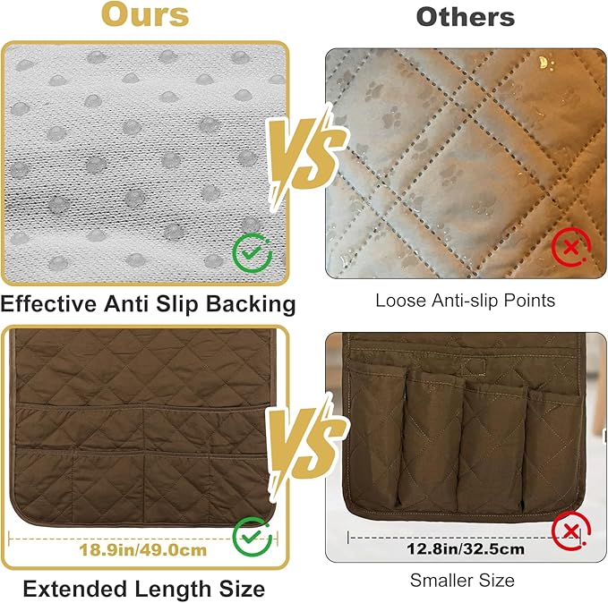 Gloserin Remote Control Holder for Recliner,Armchair Caddy,Non Slip Sofa Armrest Storage Organizer for Recliner Couch with 6 Pockets for TV Remote,Cell Phone,Magazine (Brown)