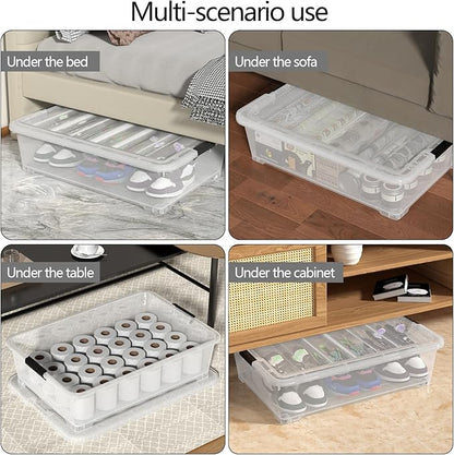 Waikhomes 50 Quart Plastic Under Bed Storage Boxes, Clear Under Bed Storage Containers with Wheels, 3-Pack