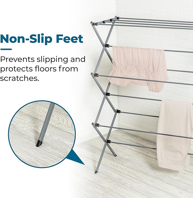 Honey-Can-Do Collapsible Laundry Drying Rack, Sturdy Steel, Foldable & Portable Clothes Drying Rack, Space-Saving Design, Indoor & Outdoor Drying, Ideal for Laundry Room 50lb Capacity, Silver