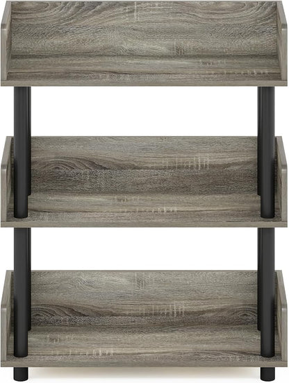Furinno TURN-N-TUBE Display Shelf, 3-Tier Storage Shelves with Side Panels, Open Shelves Book Shelf with Rounded Corner Top Edges, for Organization and Storage, Living Room, Home Office, French Oak