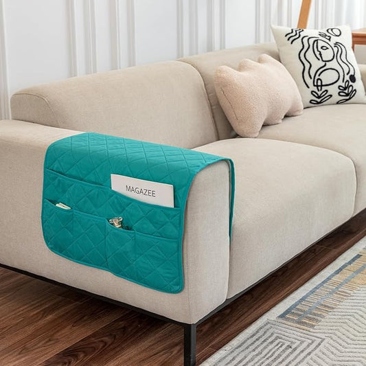OYX Recliner Armrest Organizer with 6 Pockets, Non-Slip Remote Control Holder for Couch, Sofa & Bedside Storage, Compatible with Phone, iPad, Magazines