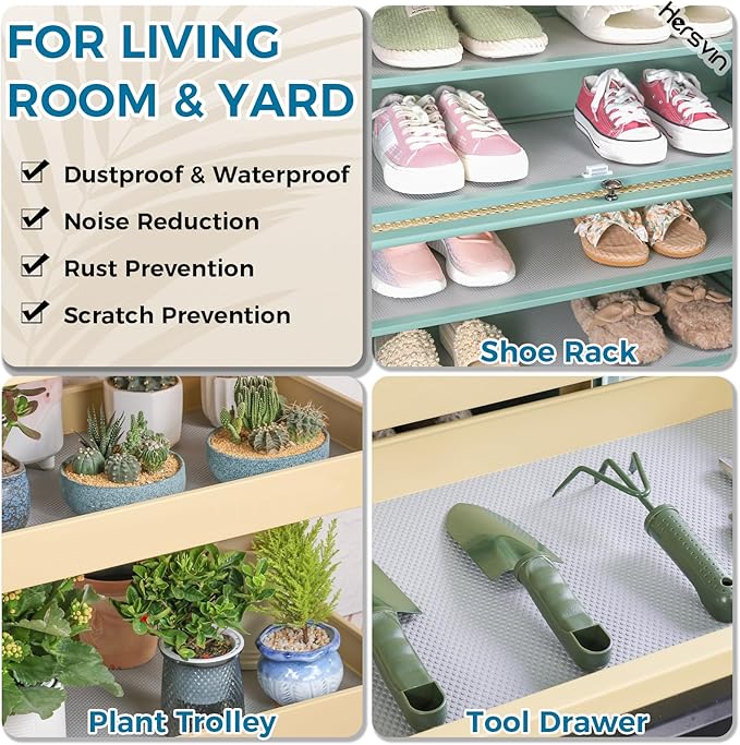 Hersvin Shelf Liners, 24in x 20ft Kitchen Drawer Mats, Non-Adhesive EVA Cupboard Protector, Cabinet Lining (Light Gray/Dot)
