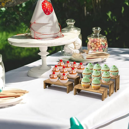 4Set Small Display Riser Wood Risers Wooden Cupcake Stand 3 Tiered 12Pcs Racks Cake Stands Dessert Food Perfume for Vendors Event for Party