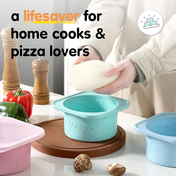 KEVJES PLUS 1000ml Pizza Dough Proofing Containers for DIY family Artisan Pizza, Food Grade Silicone Stackable Boxes with Lids, Freezer, Fridge, Dishwasher Safe-Sprinkles Pattern-3 Pack (Multicolors)