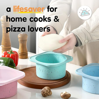 KEVJES PLUS 1000ml Pizza Dough Proofing Containers for DIY family Artisan Pizza, Food Grade Silicone Stackable Boxes with Lids, Freezer, Fridge, Dishwasher Safe-Sprinkles Pattern-3 Pack (Multicolors)