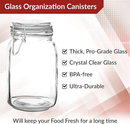 Set of 2 Large Mason Jar with Lid (3 Liter) | Airtight Storage Container for Food, Flour, Pasta, Coffee, Candy, Dog Treats, Snacks & More | 100 Ounces